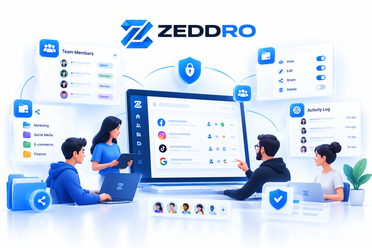 Team Collaboration � Role-based access, profile sharing, folder organization, and activity tracking